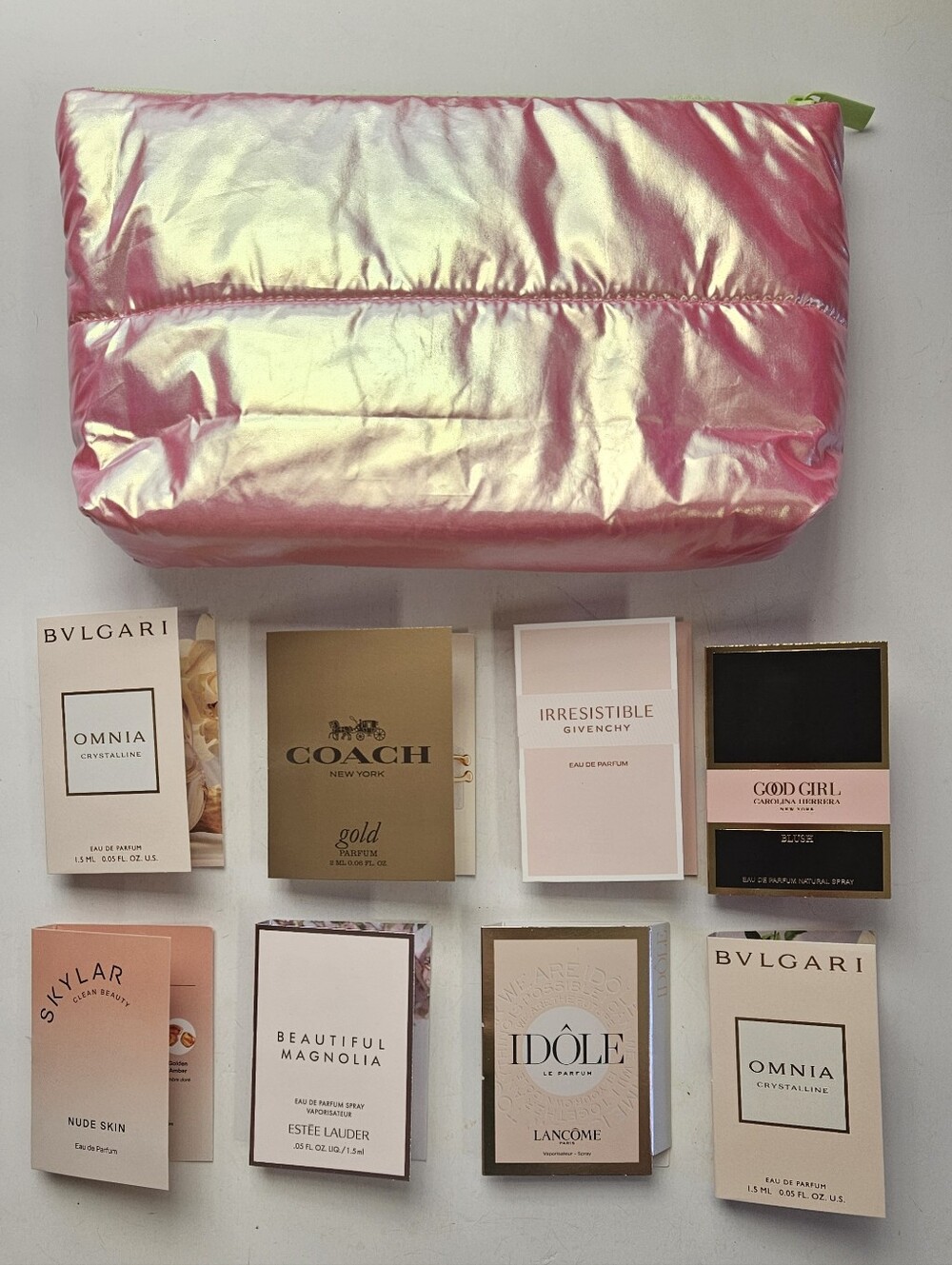 x9 Pink Iridescent Cosmetic Pouch Sample Sets Coach Givenchy Lancome Travel Size